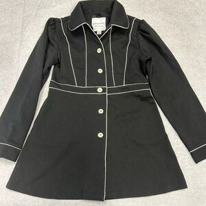 Janie And Jack Trench Coat Girls Size (10/12) Black with White Piping Button Up